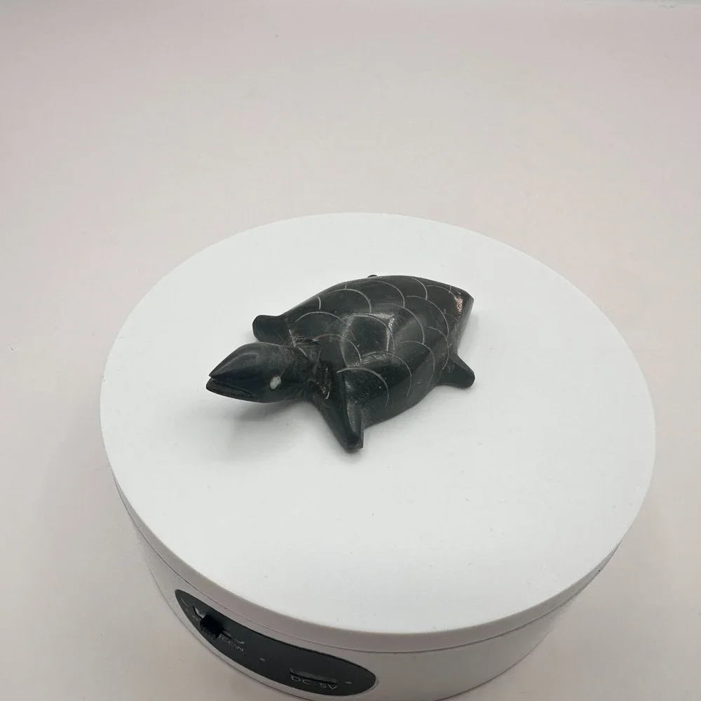 Vintage 90s Black Turtle Figurine Inlay Eyes Hand Carved‎ Home Decor Accessories